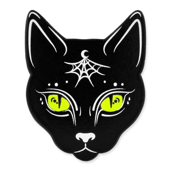 PinMart's Black Cat w/ Moon and Spider Web Halloween Enamel Lapel Pin - CP184W426TU