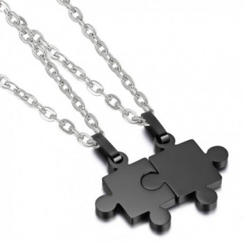 Cupimatch 2 Pieces Stainless Steel Puzzle Matching Pendant Couple Necklace Set with 18" & 22" Chain - Black - CQ1850KYW7K