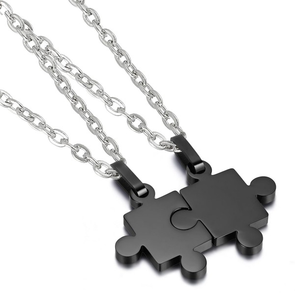 Cupimatch 2 Pieces Stainless Steel Puzzle Matching Pendant Couple Necklace Set with 18" & 22" Chain - Black - CQ1850KYW7K