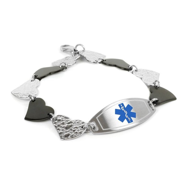 MyIDDr Customized Medical Bracelet with Free Engraving - 316L 1.8cm Black Hearts - CA125G5GKBX