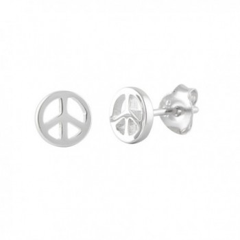 Sterling Silver Peace Sign Stud Earrings - 6MM Peace - CJ11GB7BC5Z