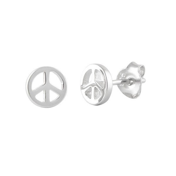 Sterling Silver Peace Sign Stud Earrings - 6MM Peace - CJ11GB7BC5Z