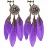 Vintage Hollow Round Flowers Dangle Clip on Earrings Long Leaf Feather Tassel for Girls Women (Purple) - CM186RKLTI6
