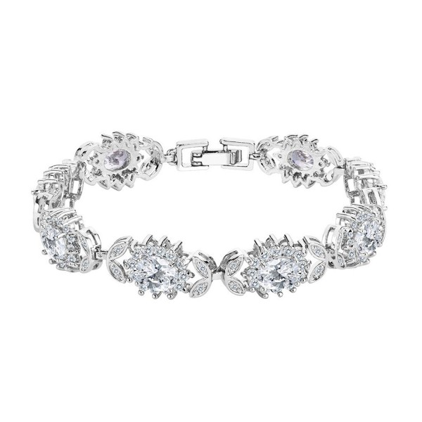 EVER FAITH Silver-Tone Cubic Zirconia December Birthstone Elegant Bridal Flower Tennis Bracelet Clear - CK1253112X1