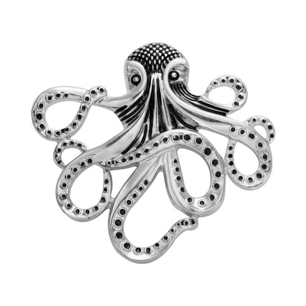 MANZHEN Vintage Black Spotted Nautical Octopus Magnet Brooch Badge Eyeglass Holder - Antique silver - CG185KA0UDL