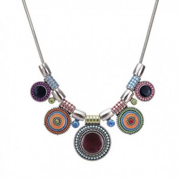 Boho Multicolor Round Pendants-Enamel Rhinestone Ethnic Choker Necklace For Women - Multi - C8189H7UHEO