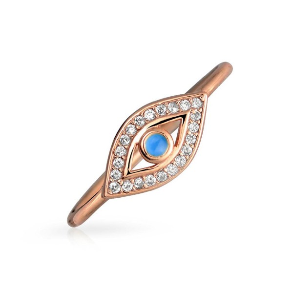 Thin Blue CZ Evil Eye Stacking Rose Gold Plated Silver Ring - CW11VOW5VWH