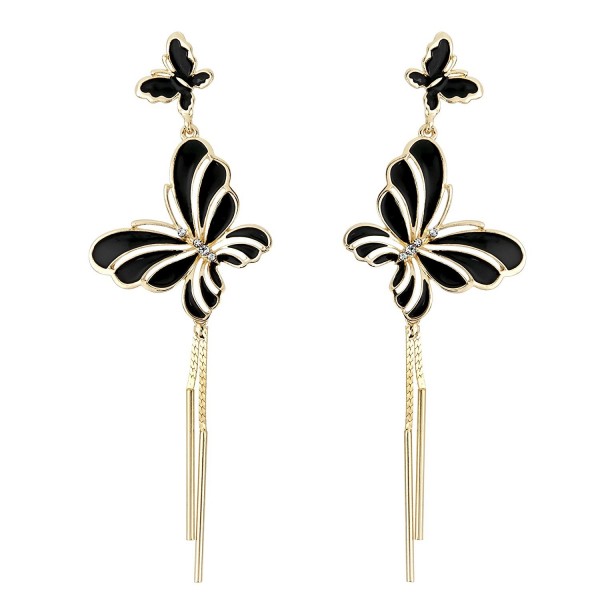 Lova Jewelry Black Butterfly Chain Gold Tone Metal Dangle Earrings - CX17AZMHZMO