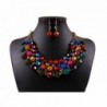 Lanue Multi Strand Beaded Bohemian Statement Necklace & Earrings Set Women Colorful Jewelry - Multicolor - CD183ITQES5