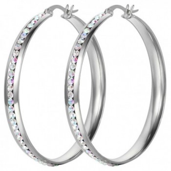 Oidea Stainless Earrings Colorful Rhinestone - 50mm large hoop earrings - CW182MKECIQ