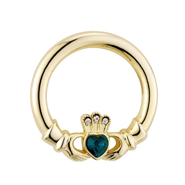 Claddagh Brooch Gold Plated & Green Stone Pin Irish Made - CC116GGIGIH