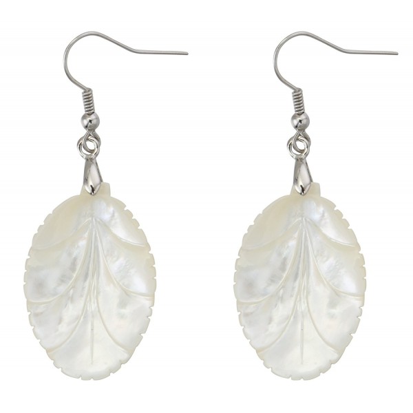 Oval White Leaf Drop Dangle Hook Earrings Adorned with Natural Pearl Shell Jewelry for Women - CV182Z3H5LM