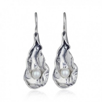 925 Sterling Silver Seashell Cultured Pearl Earrings Unique Exquisite Bridal Wedding Jewelry - C9120W6E68F