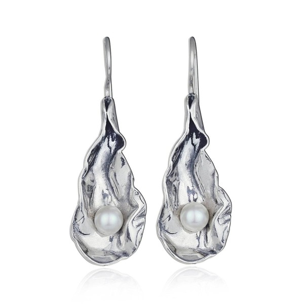 925 Sterling Silver Seashell Cultured Pearl Earrings Unique Exquisite Bridal Wedding Jewelry - C9120W6E68F
