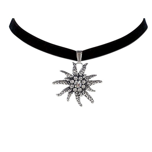 Bodai Black Velvet Choker Necklace with 4cm Czech Edelweiss Flower - CD12L8UCEXD