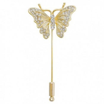 DMI Unique Jewelry Alloy Clear Crystal Butterfly Insect Lapel Suit Brooch Stick Pin - Gold - CZ183LE8K7L