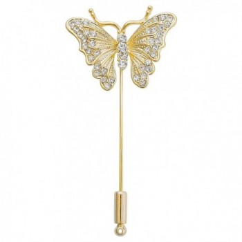 DMI Unique Jewelry Alloy Clear Crystal Butterfly Insect Lapel Suit Brooch Stick Pin - Gold - CZ183LE8K7L