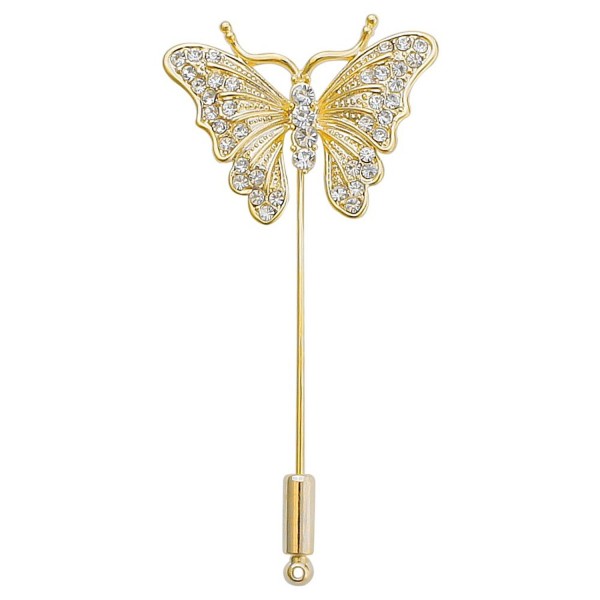 DMI Unique Jewelry Alloy Clear Crystal Butterfly Insect Lapel Suit Brooch Stick Pin - Gold - CZ183LE8K7L