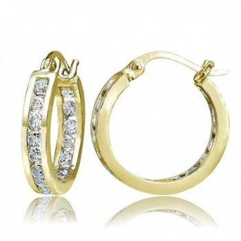 Hoops & Loops Sterling Silver Cubic Zirconia Inside Out Channel-Set Small Round Hoop Earrings - 15mm Gold Flash - CK12ENTZMVR