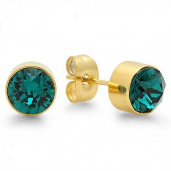 7mm Crystal Gold Tone Birthstone Stud Earrings - Green - CA1217058FZ
