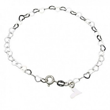 Sterling Silver Flat Heart Link Charm Anklet Nickel Free Chain Italy Adjustable - CX11HHB3VLR