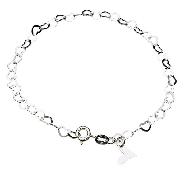 Sterling Silver Flat Heart Link Charm Anklet Nickel Free Chain Italy Adjustable - CX11HHB3VLR