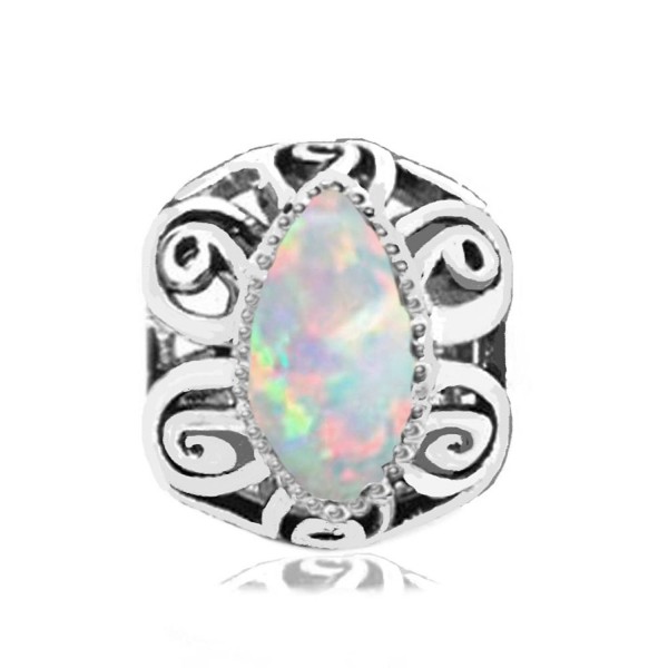Sterling Silver Swirl Floral Charm with Lab Opal October Birthstone - Fits Jovana- Pandora- Chamilia Bracelet - CR116CU401T