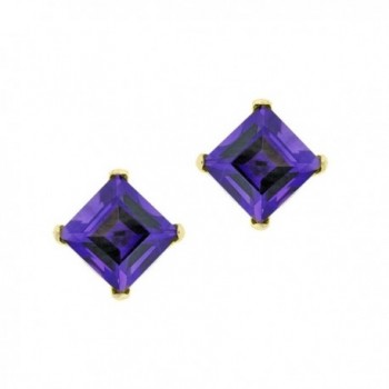 .50 cttw Square 4MM Purple Amethyst 10K Yellow Gold Stud Earrings - CB12EKLFOQ1
