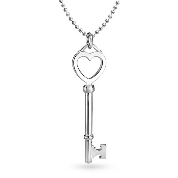 Bling Jewelry Italian Heart Key Pendant Sterling Silver Necklace 18 Inches - CZ114EJI5E3