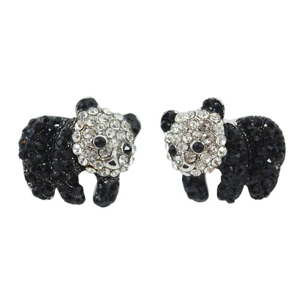 I love Panda Zoo Animal Kawaii Cute Crtstal Panda Sparkling Earrings - CT11DYAT92J