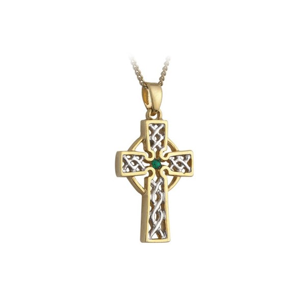 Filigree Celtic Cross Necklace Silver & Gold Plated Irish Made - CI114U1IZ2R