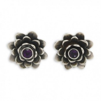 NOVICA Amethyst .925 Sterling Silver Button Earrings- 'Lilac-Eyed Lotus' - C8114XKEJD9