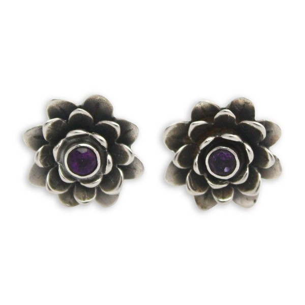 NOVICA Amethyst .925 Sterling Silver Button Earrings- 'Lilac-Eyed Lotus' - C8114XKEJD9