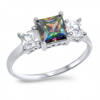Sterling Silver Square Ring - Mystic Simulated Topaz - CP187Z459S6
