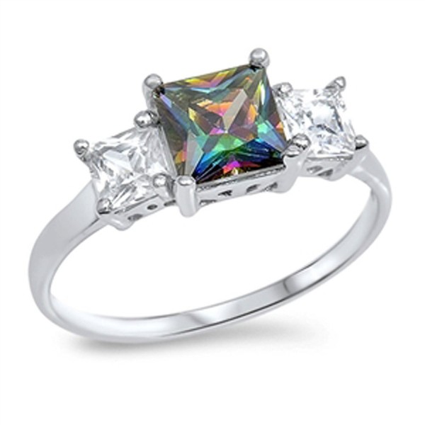 Sterling Silver Square Ring - Mystic Simulated Topaz - CP187Z459S6