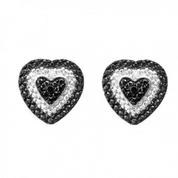 Black & White Natural Diamond Heart Shape Stud Earrings In 14K Gold Over Sterling Silver (0.02 Ct) - C212NZMNN7P