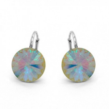 Aurora Borealis Sterling Silver 925 Made with Swarovski Crystals Round Leverback Earrings for Women - CY11XOGUZCR