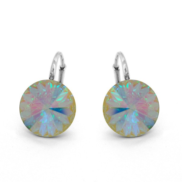 Aurora Borealis Sterling Silver 925 Made with Swarovski Crystals Round Leverback Earrings for Women - CY11XOGUZCR