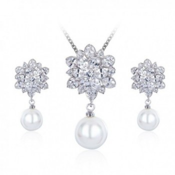 Wordless Love Gorgeous Marquise CZ Bridal Wedding Shell Pearl Earrings and Necklace Set White - C012H3ZJ6ID