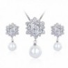 Wordless Love Gorgeous Marquise CZ Bridal Wedding Shell Pearl Earrings and Necklace Set White - C012H3ZJ6ID