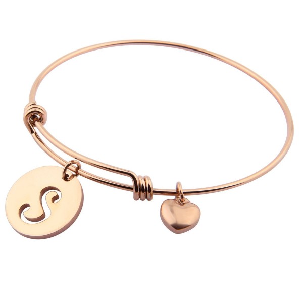 Ensianth Rose Gold Initial Bracelet Stainless Steel Letters Bangle Adjustable Bracelet with Heart Charm - C51879GY5TN