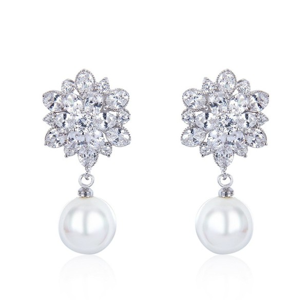 Gorgeous Marquise CZ Bridal Wedding Shell Pearl Earrings and Necklace ...