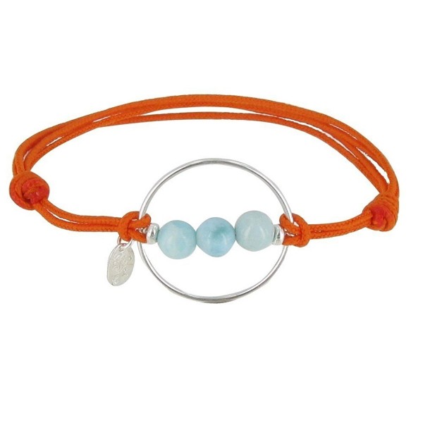 Les Poulettes Jewels - Bracelet 3 Larimar Beads Silver Circle and Link - Classics - Orange - CV124RUP1VX