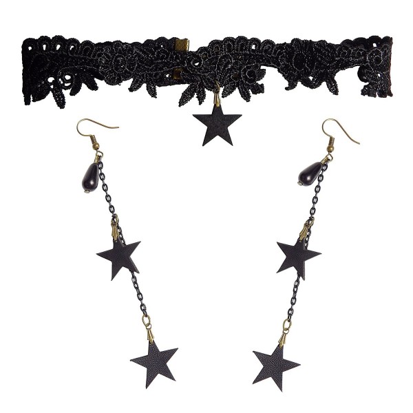 RareLove Gothic Costumes Stars Tassel Black Lace Choker Necklace and Earrings Set - CY186YMHC5D