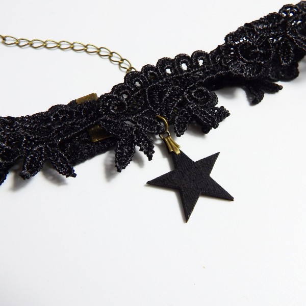 Gothic Costumes Stars Tassel Black Lace Choker Necklace and Earrings ...