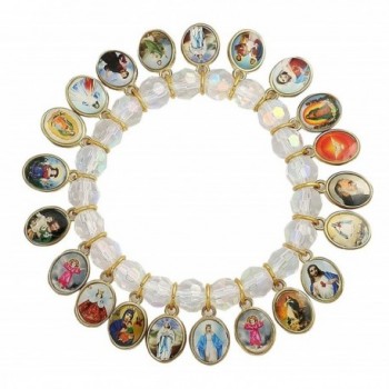 Catholic Bracelet with 21 Medals of Mary- Jesus and Saints. Made in Brazil - Clear - CT116FNJ88D