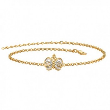 Two-Tone 18k Gold-Plated Filigree Butterfly Ankle Bracelet Adjustable 9"-11" - CO182WARW7Y