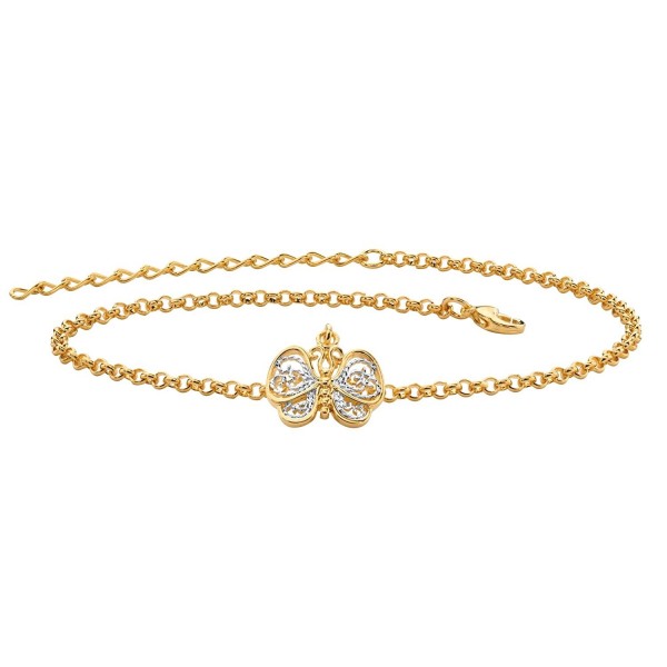 Two-Tone 18k Gold-Plated Filigree Butterfly Ankle Bracelet Adjustable 9"-11" - CO182WARW7Y