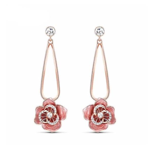 Glamorousky Sweet Rose Golden Plated White Flower Earrings with Austrian Element Crystal (23682) - CK12O3BHIH1