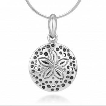 925 Sterling Silver Little Round Sea Sand Dollar Pendant Necklace for Women- 18 Inches Chain - CS12BOY8CLB
